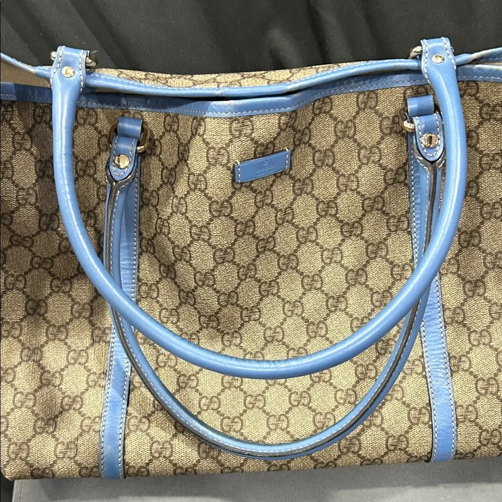 Gucci GG Supreme Joy tote bag featuring blue leather trim - Picture 11 of 13